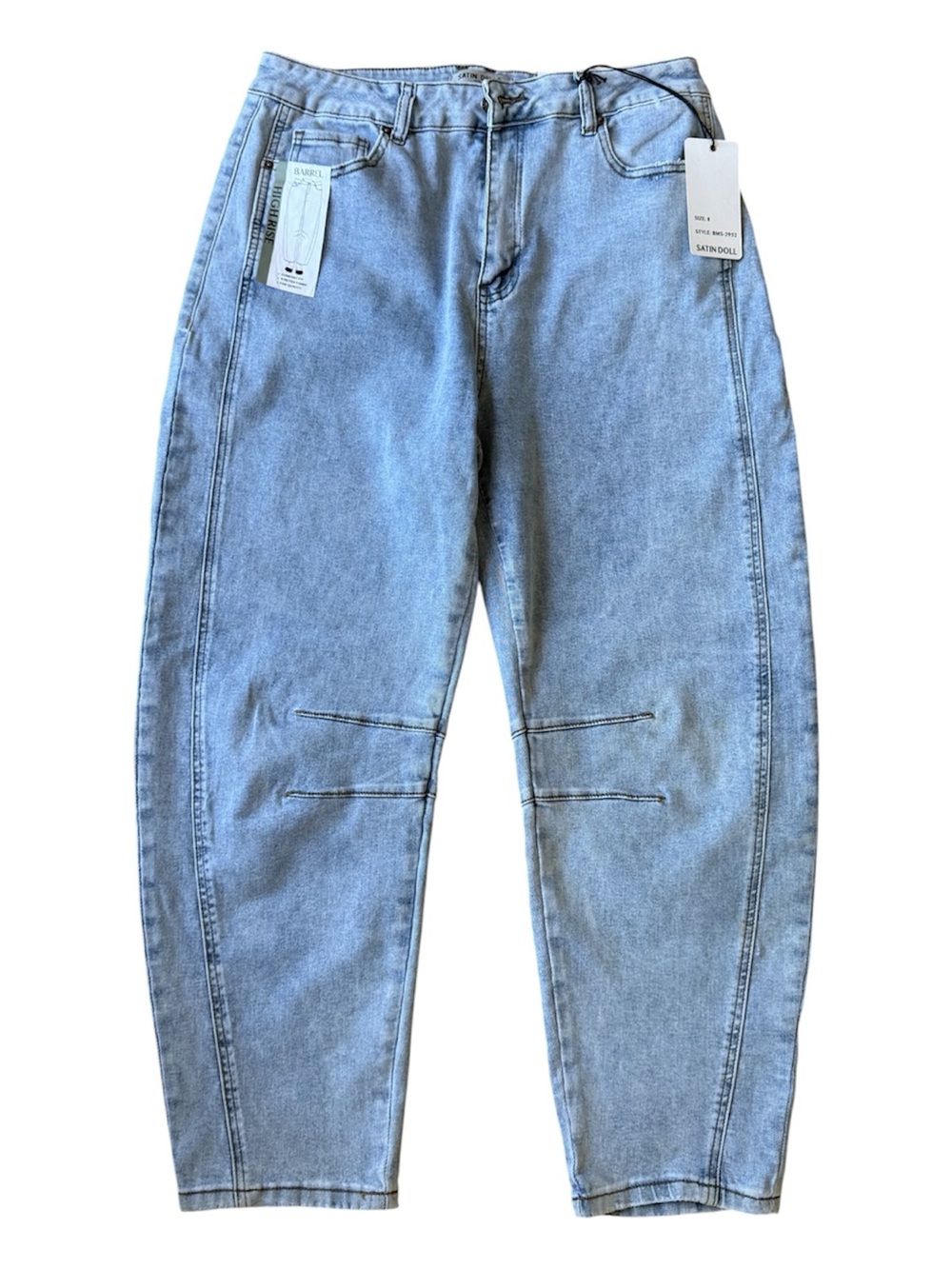 NWT Satin Doll High Rise Barrel Leg Light Wash Jeans - Size 8